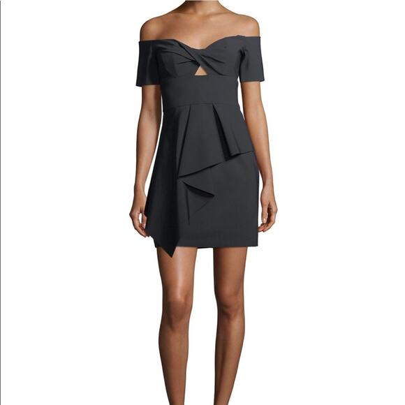 Milly Vanessa Black Dress Off-the-Shoulder Peplum Cocktail Mini Evening 6 - Picture 1 of 12